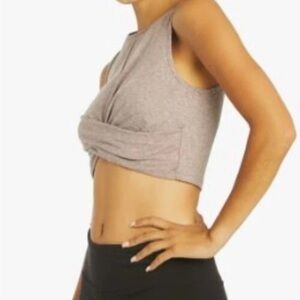 Zobha Women's Melange Twist Crop Tank Top Heather Black Plum Size Large